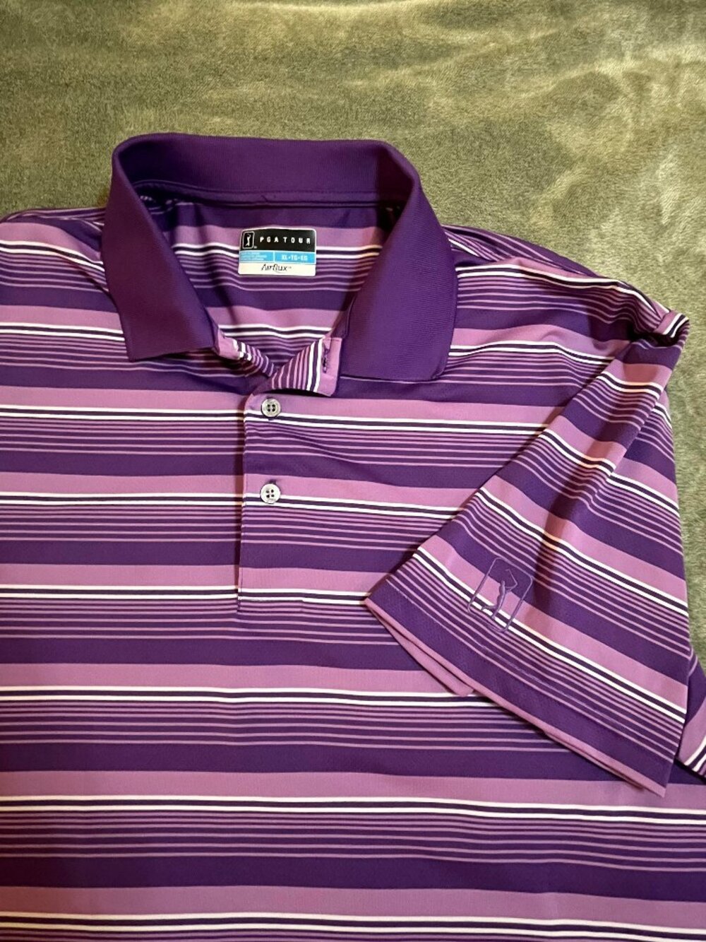 PGA Tour mens golf polo shirt breathable Airflux purple stripes XL